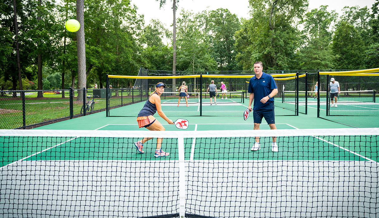 Doubles pickleball at the courts located in Governor's Land, Williamsburg, Virginia.