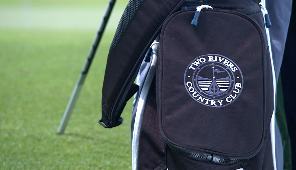 closeup of a Two Rivers Country Club golf bag